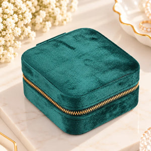 Boîte à Bijoux Carrée Velours Vert Zippée