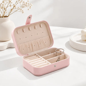 Boîte à Bijoux Rose Portable en Cuir