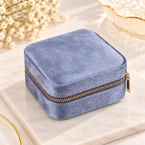 Boîte à Bijoux Velours Bleu Carrée Zippée