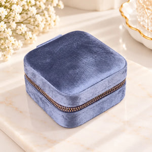 Boîte à Bijoux Velours Bleu Carrée Zippée