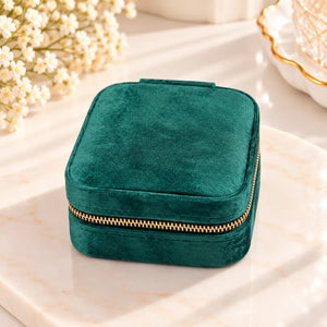 Boîte à Bijoux Carrée Velours Vert Zippée