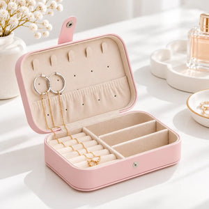 Boîte à Bijoux Rose Portable en Cuir