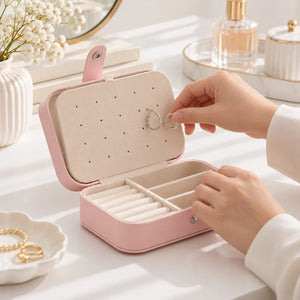 Boîte à Bijoux Rose Portable en Cuir