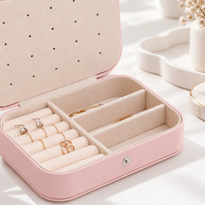 Boîte à Bijoux Rose Portable en Cuir