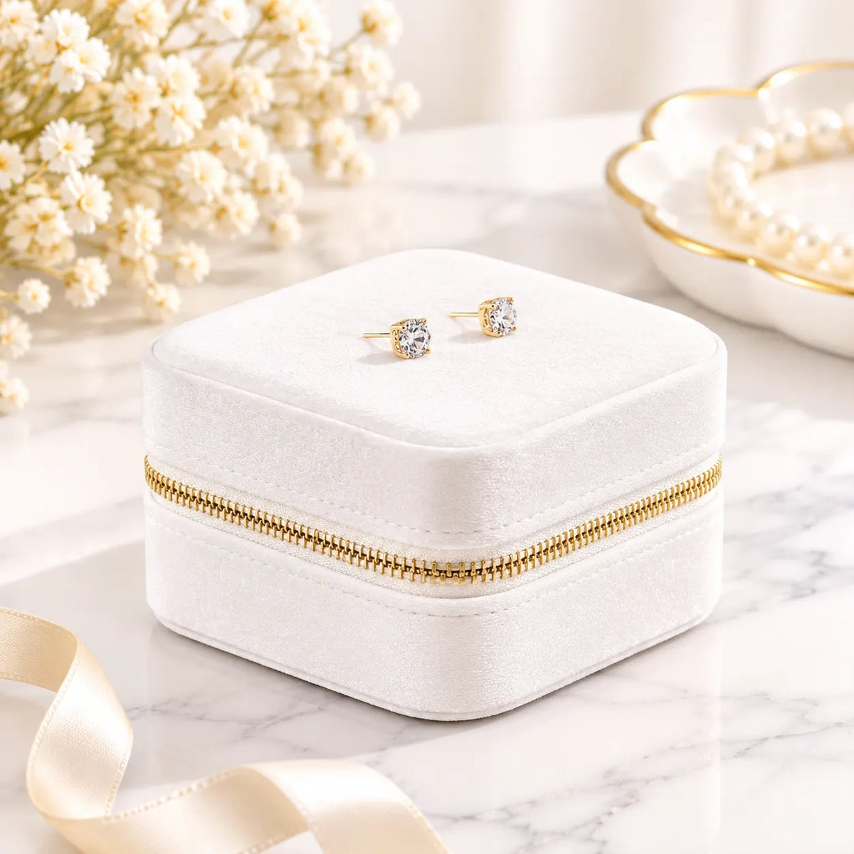 Boîte à Bijoux Velours Blanc Nomade