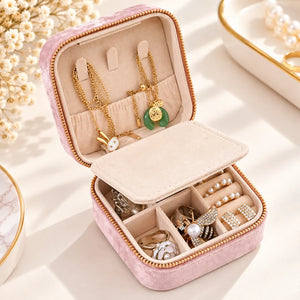 Boîte à Bijoux Velours Rose Géométrique