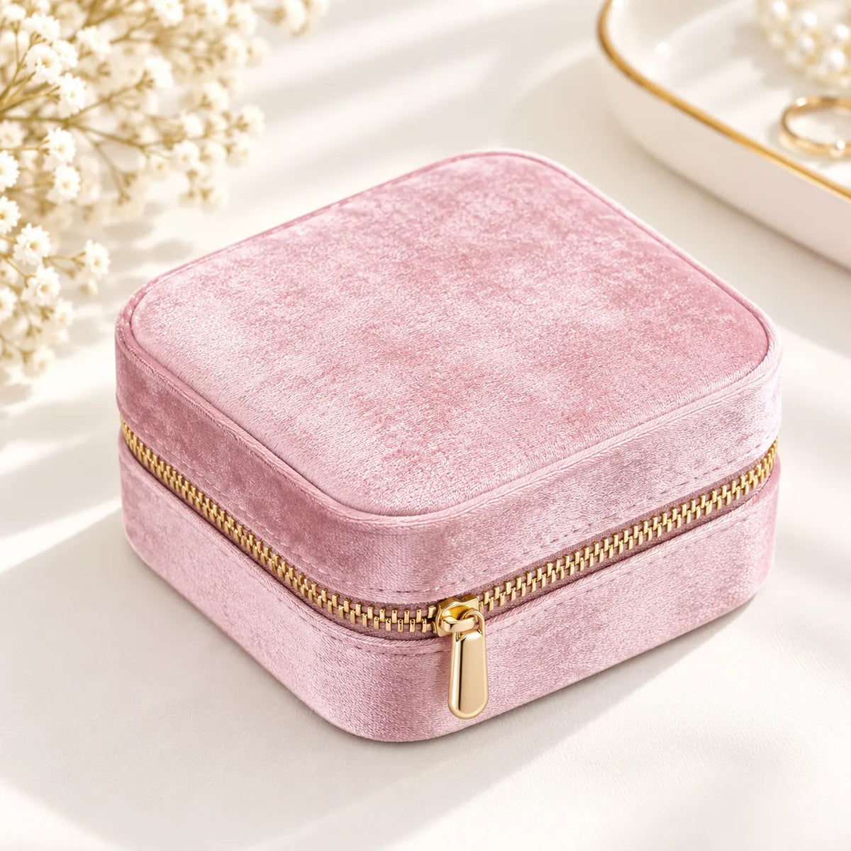 Boîte à Bijoux Velours Rose Géométrique