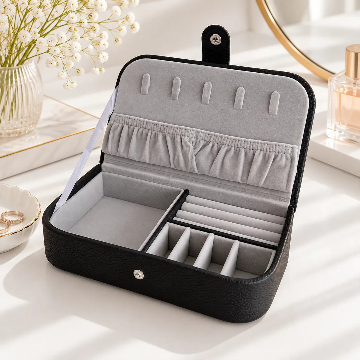 Boîte à Bijoux Voyage Cuir Noir