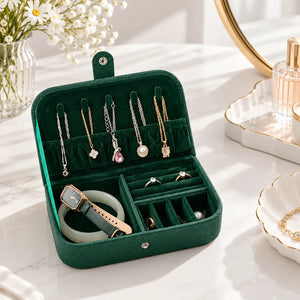 Boîte à Bijoux Voyage Verte en Cuir